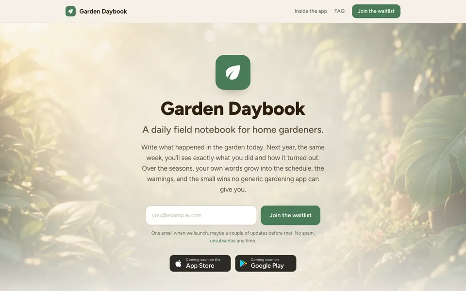 Garden Daybook home page